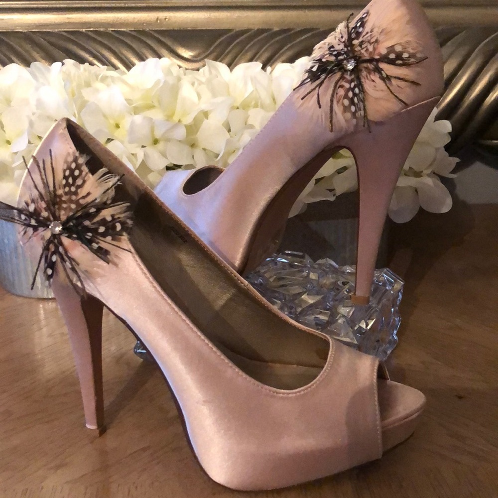 Charlotte Russe Champagne satin open toe pump